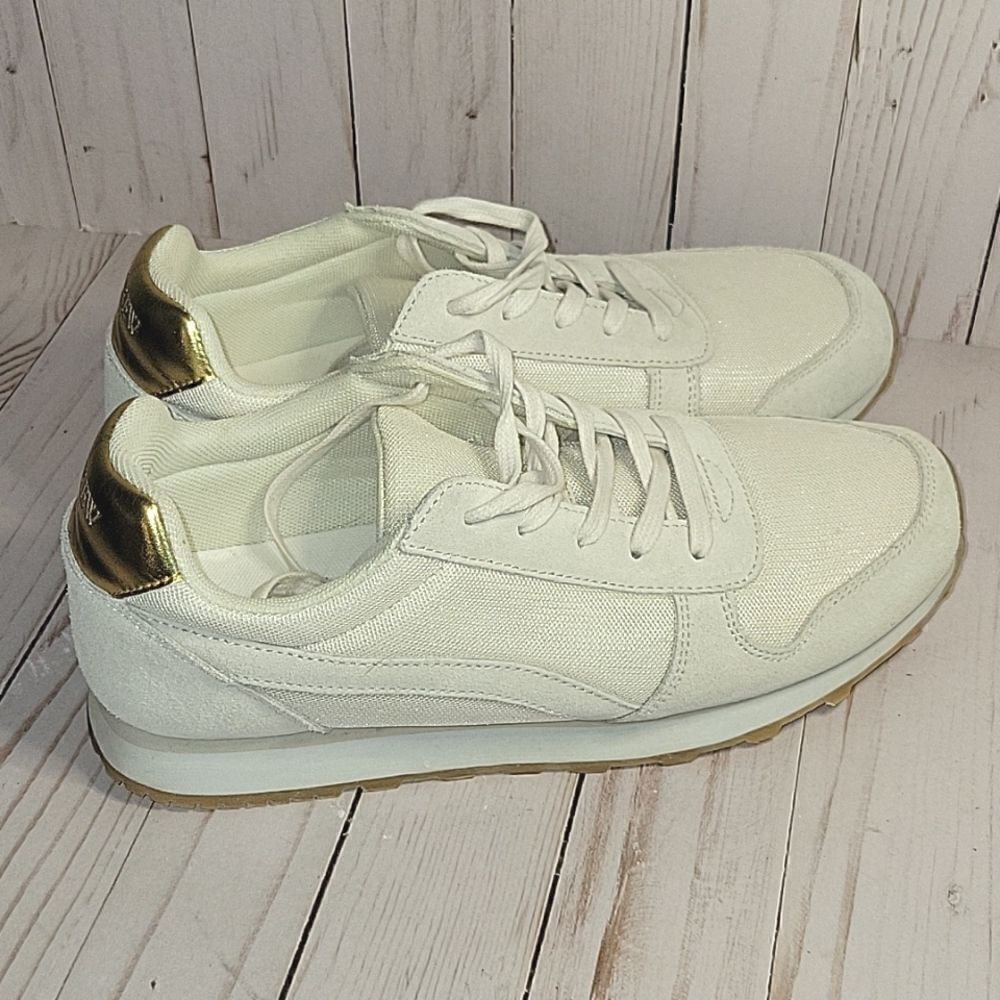 J. Crew City sneakers  trainers tennis shoes womens size 10 cream gold detailing